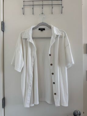 Missguided Terry Cloth White Short Sleeve Shirt with Classic Collar